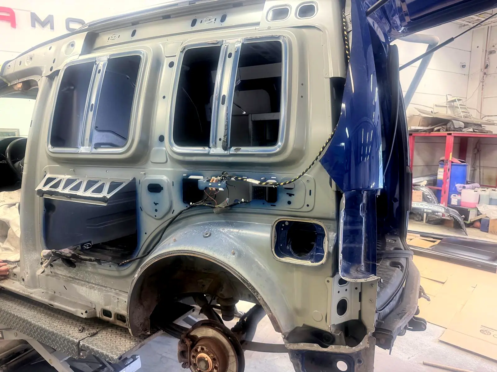 Van with the side panel removed