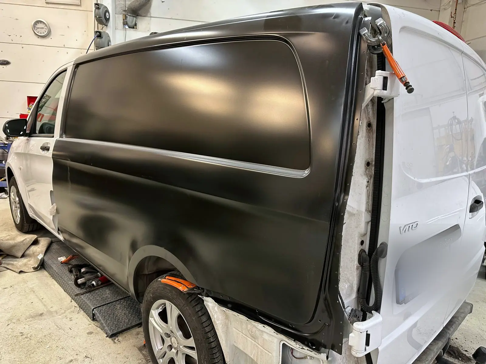 New side panel fitted to the van